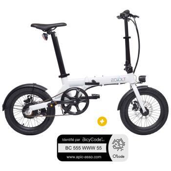 Pack Vélo à assistance électrique pliant 16'' City blanc + Marquage BicyCode