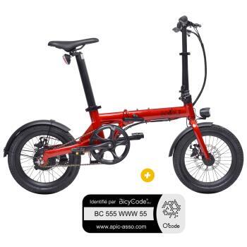Pack Vélo à assistance électrique pliant 16'' City rouge + Marquage BicyCode
