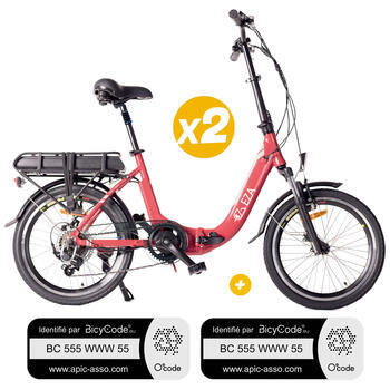 Pack 2 Vélos à assistance électrique Confort 20'' Rouge 13Ah + Marquage BicyCode