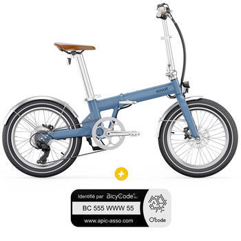 Pack Vélo à assistance électrique pliant 20'' AFTERNOON modèle 2023 V2 + Marquage BicyCode : Pack Vélo à assistance électrique pliant 20'' AFTERNOON modèle 2023 V2 Bleu Satin Vintage + Marquage BicyCode