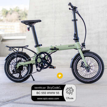 Pack Vélo à assistance électrique pliant 20'' AFTERNOON modèle 2023 V2 + Marquage BicyCode : Pack Vélo à assistance électrique pliant 20'' AFTERNOON modèle 2023 V2 Vert Sauge + Marquage BicyCode
