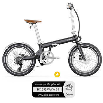 Pack Vélo à assistance électrique pliant 20'' AFTERNOON modèle 2023 V2 + Marquage BicyCode : Pack Vélo à assistance électrique pliant 20'' AFTERNOON modèle 2023 V2 Noir Satin Vintage + Marquage BicyCode