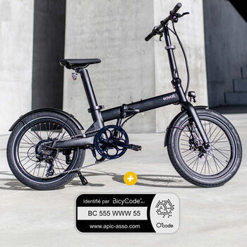 Pack Vélo à assistance électrique pliant 20'' AFTERNOON modèle 2023 V2 + Marquage BicyCode : Pack Vélo à assistance électrique pliant 20'' AFTERNOON modèle 2023 V2 Noir Onyx + Marquage BicyCode