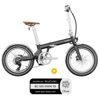 Vélo à assistance électrique pliant 20'' Afternoon Origins Noir Satin Edition Vintage + Marquage Bicycode