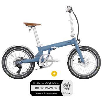 Vélo à assistance électrique pliant 20'' Afternoon Origins Bleu Satin Edition Vintage + Marquage Bicycode