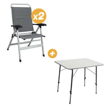Table Orion + 2 Fauteuils aluminium Confort - Gris baya
