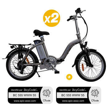 Pack 2 Vélos à assistance électrique pliants Classic 20'' Gris + Marquage BicyCode