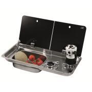 Combiné réchaud 2 feux + évier rectangle avec couvercle