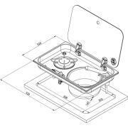 Réchaud à gaz 1 feu encastrable avec couvercle en acier inoxydable : + évier à droite 526 ×326