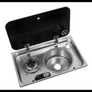 Réchaud à gaz 1 feu encastrable avec couvercle en acier inoxydable : + évier à droite 526 ×326