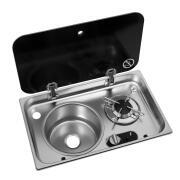 Réchaud à gaz 1 feu encastrable avec couvercle en acier inoxydable : + évier à gauche 526 ×326