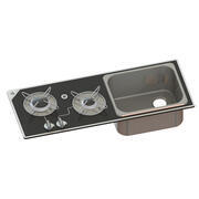 Combiné réchaud à gaz 2 feux + évier encastrable en verre crystal 765x334