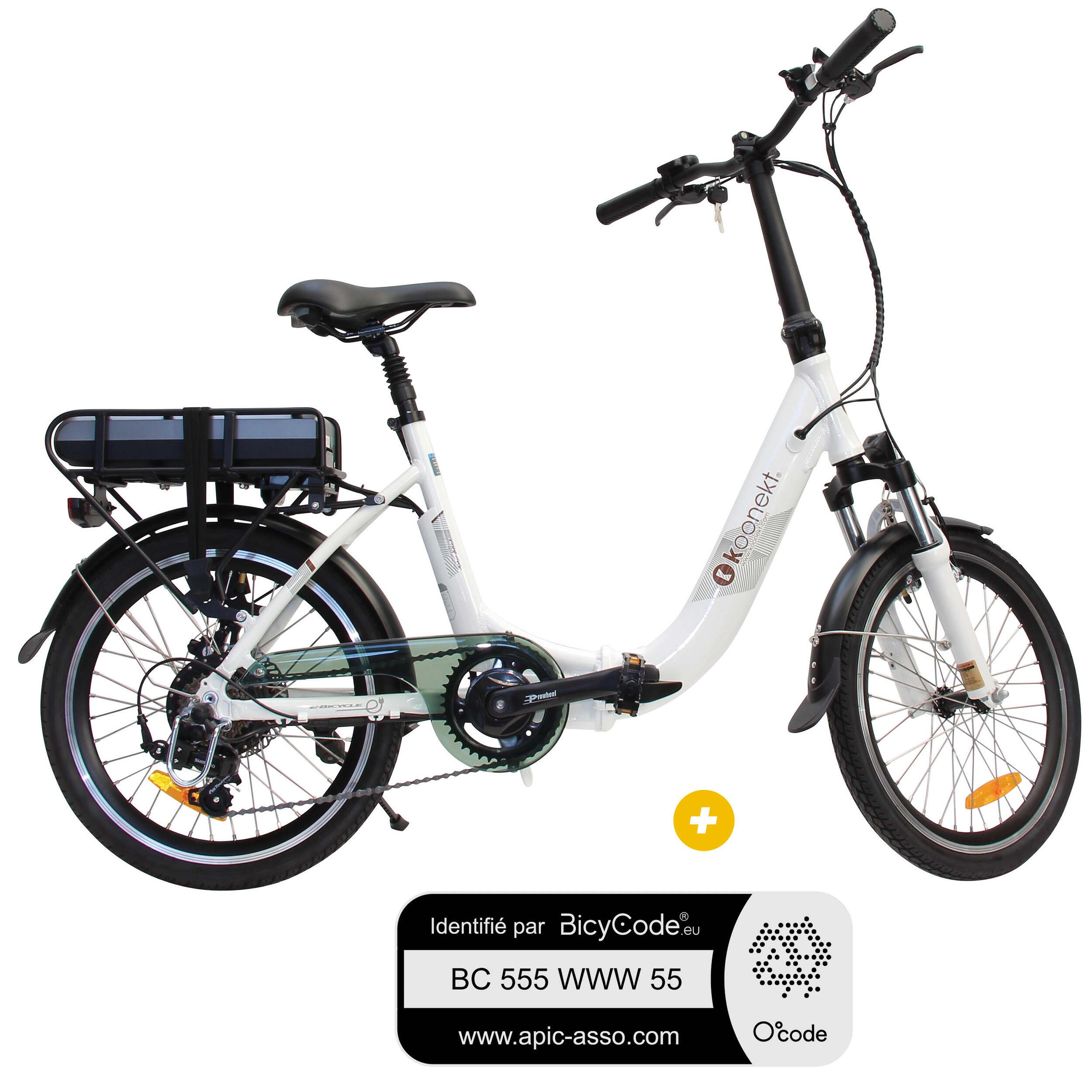 Pack Vélo à assistance électrique pliant 20 Pouces Blanc Confort + Marquage BicyCode