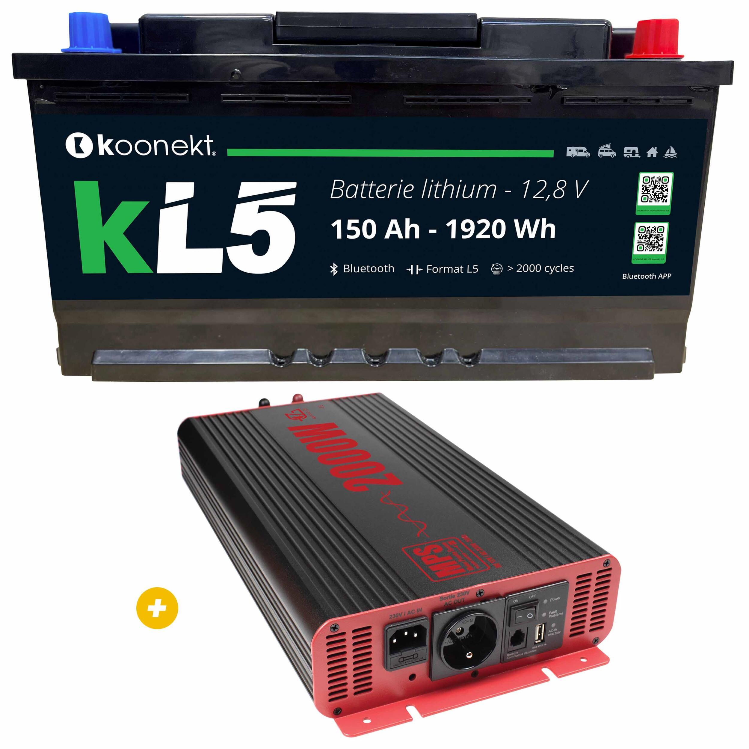 Batterie Lithium compacte 150 Ah + Convertisseur Pur-Sinus 2000W