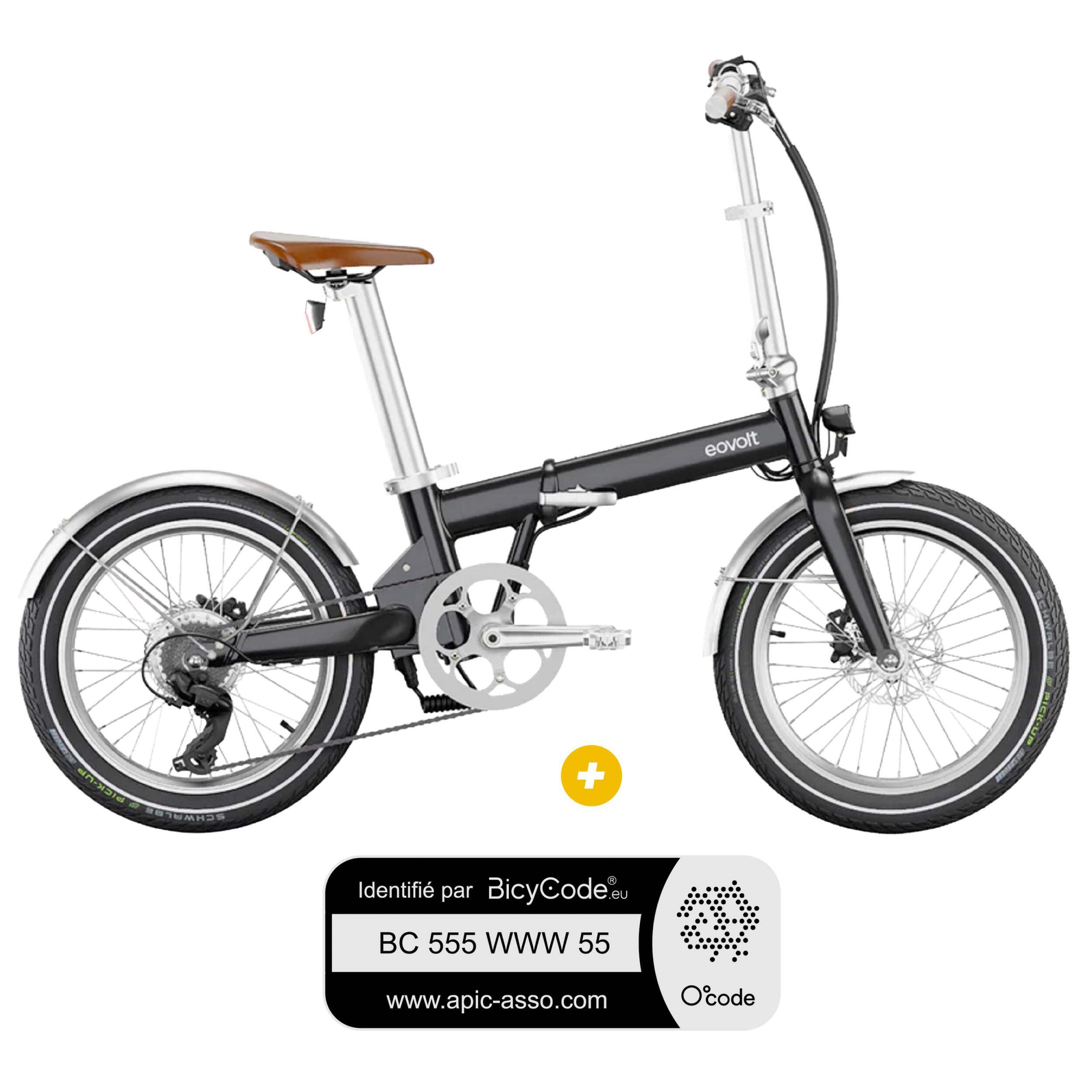 Vélo à assistance électrique pliant 20'' Afternoon Origins Noir Satin Edition Vintage + Marquage Bicycode