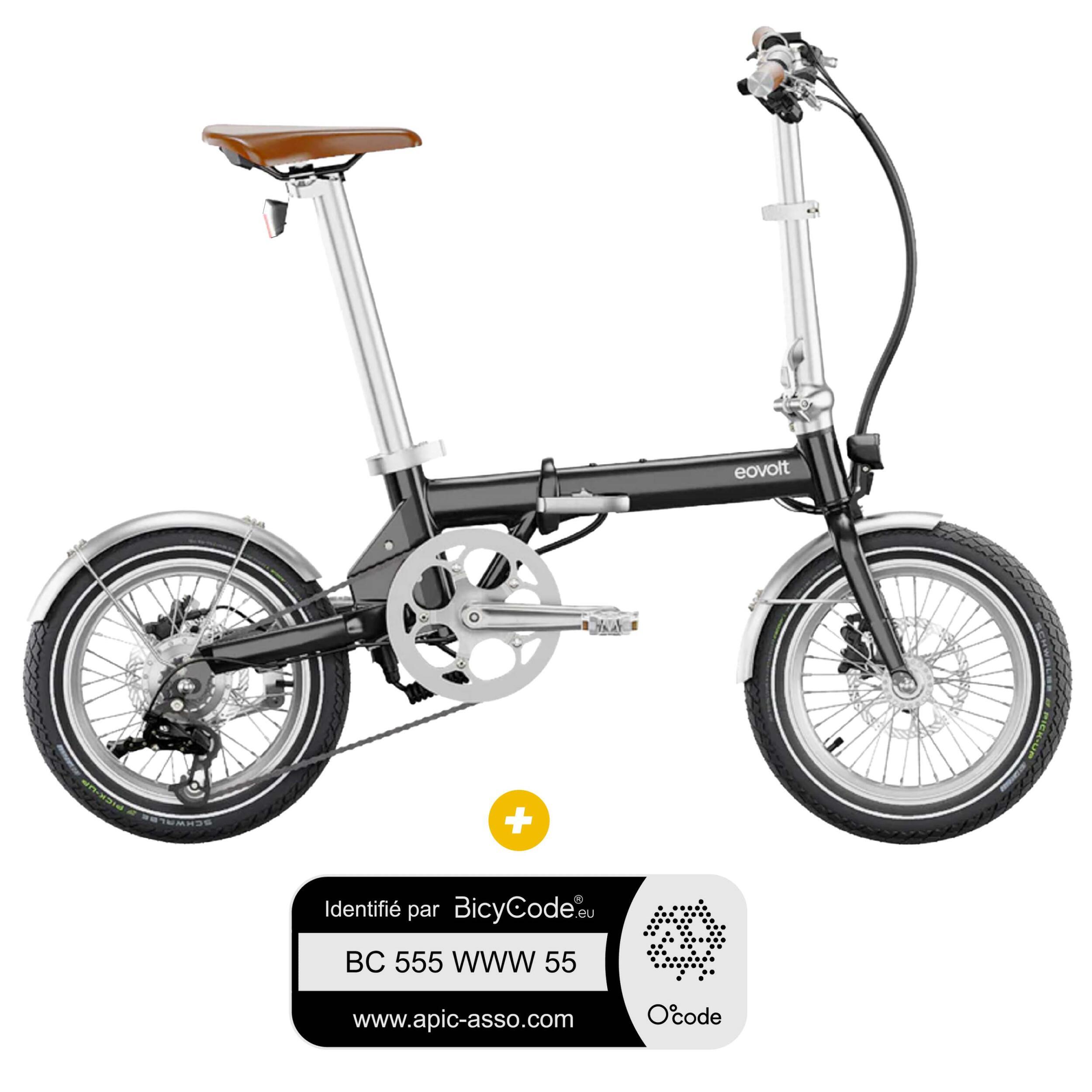 Vélo à assistance électrique pliant 16'' Morning Origins Noir Satin Edition Vintage + Marquage Bicycode