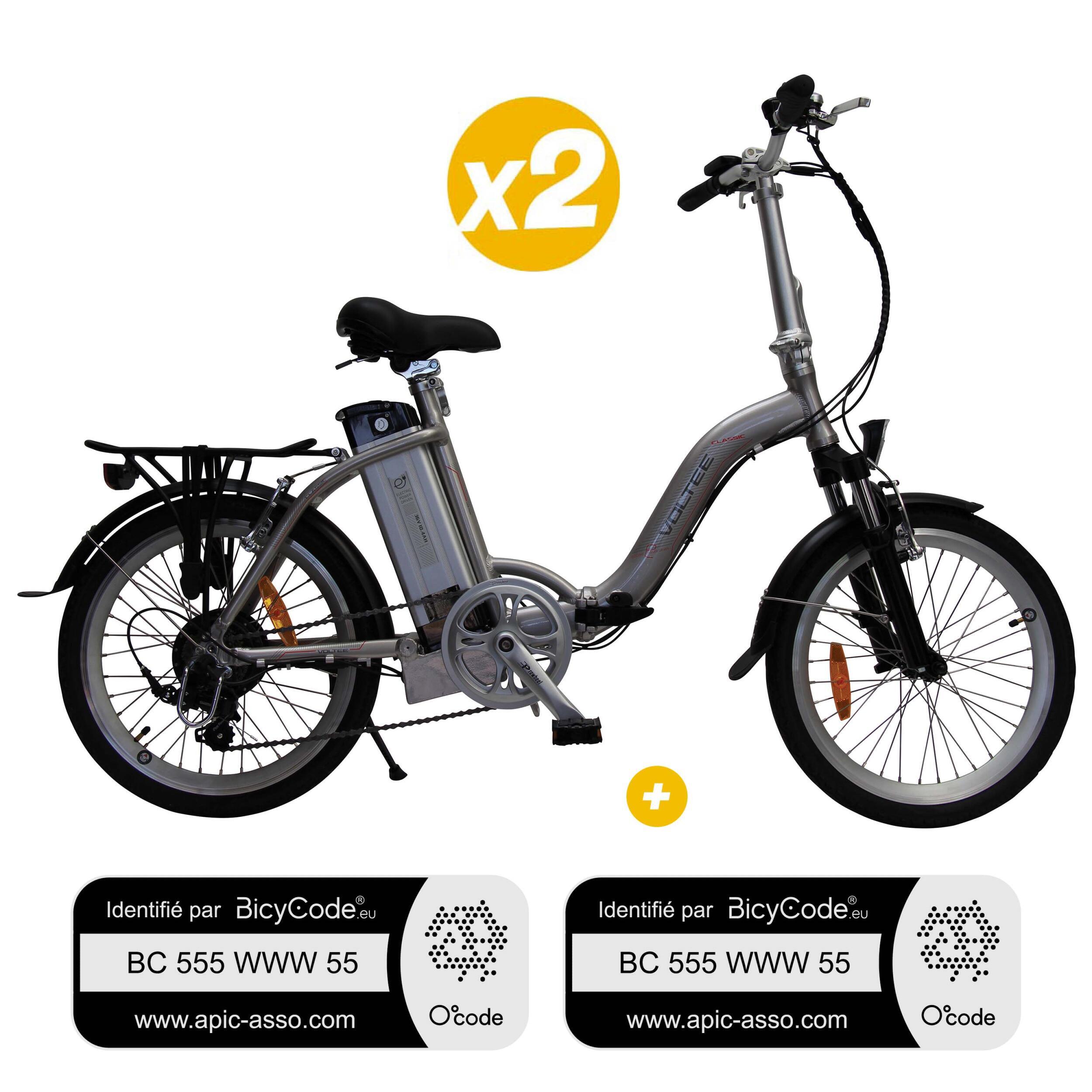 Pack 2 Vélos à assistance électrique pliants Classic 20'' Gris + Marquage BicyCode